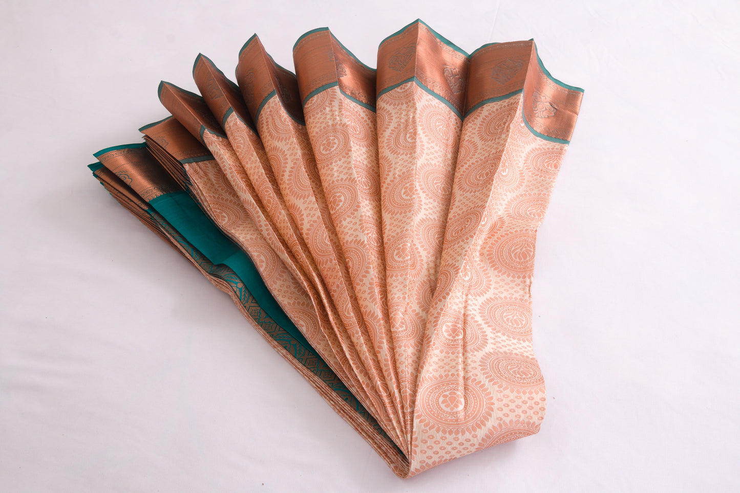 Salem Semi Silk Sarees – Jacquard Korvai sarees –Tussar / Cyan - Soft Silk – P000273