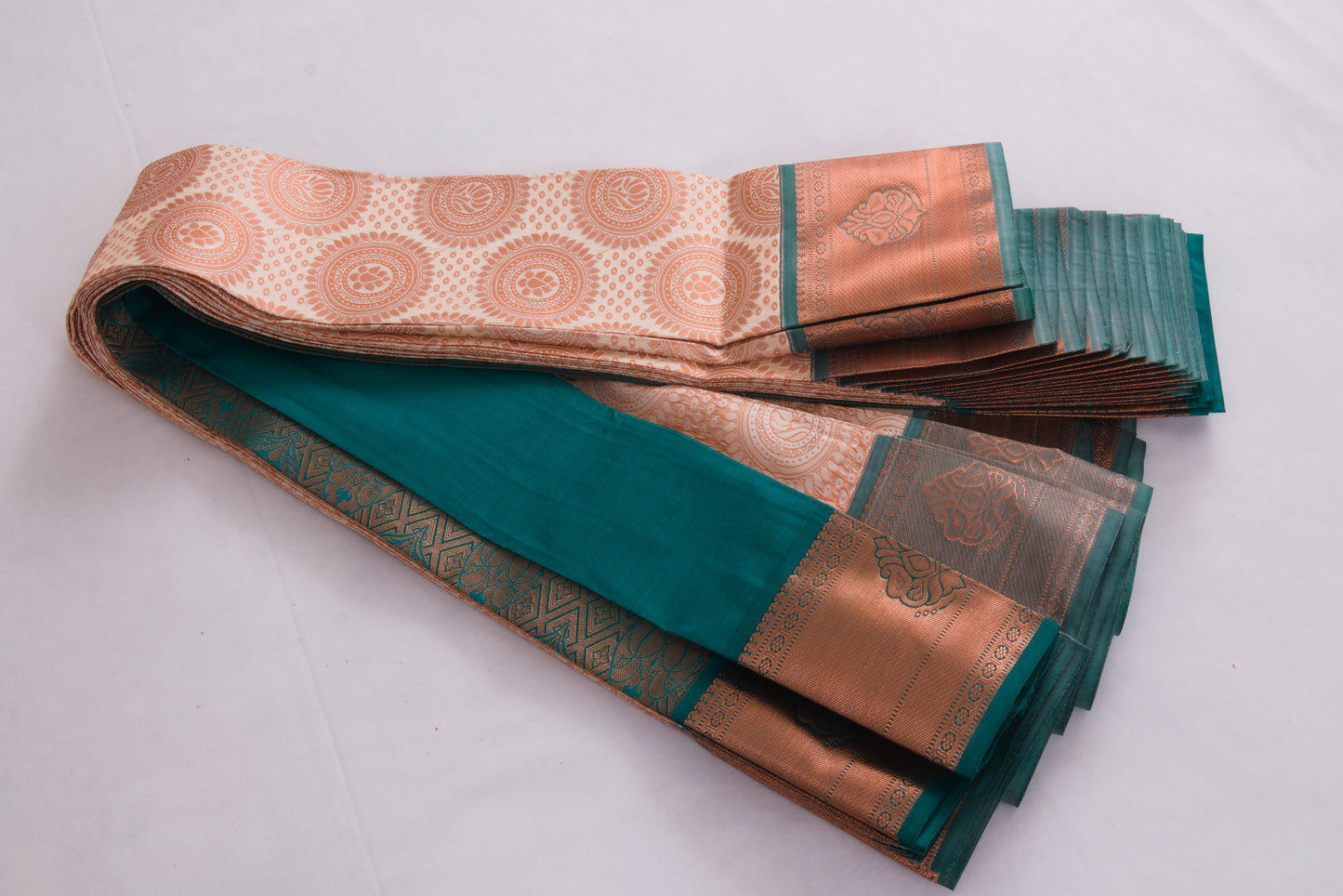 Salem Semi Silk Sarees – Jacquard Korvai sarees –Tussar / Cyan - Soft Silk – P000273