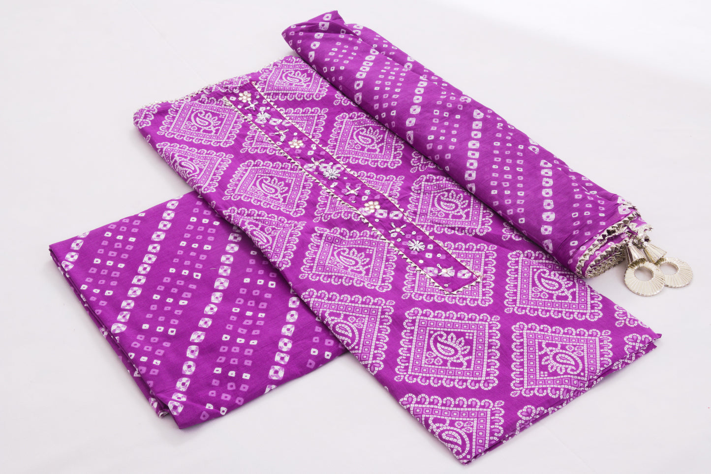 Jaipur Block printed Salwar set – 3 piece Gota Work Suit – 100% Cotton– Warm Purple and white - Perfect for all occasions – P000287