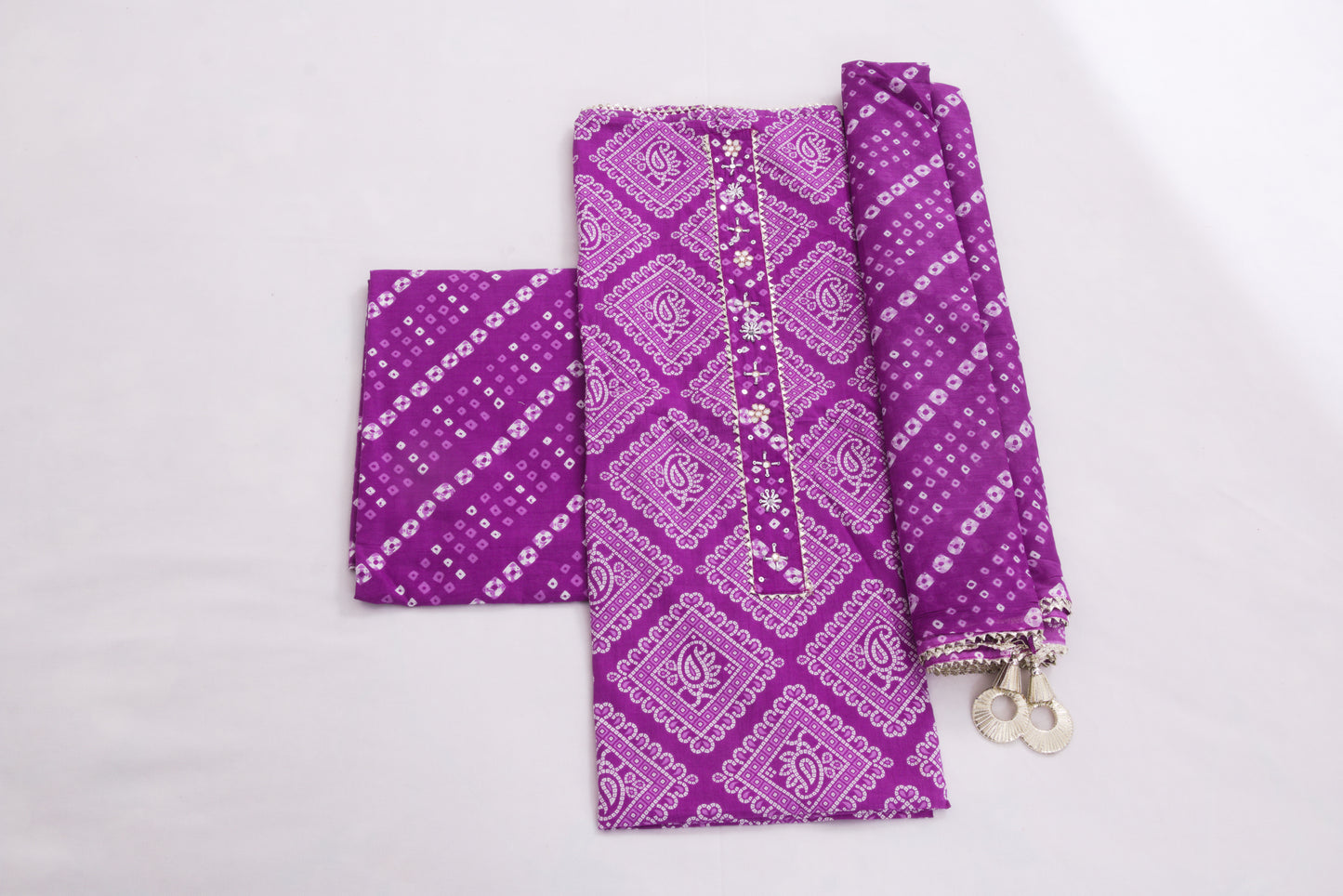 Jaipur Block printed Salwar set – 3 piece Gota Work Suit – 100% Cotton– Warm Purple and white - Perfect for all occasions – P000287