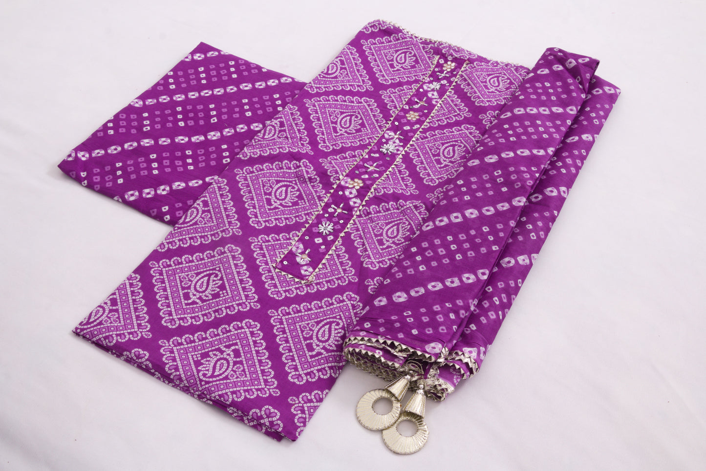 Jaipur Block printed Salwar set – 3 piece Gota Work Suit – 100% Cotton– Warm Purple and white - Perfect for all occasions – P000287