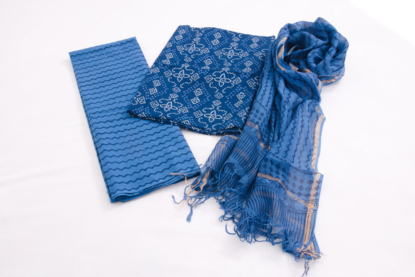 Jaipur Block printed Salwar set – 3 piece Kota Doriya Dupatta Suit– 100% Cotton– Navy Blue - Perfect for all occasions – P000288