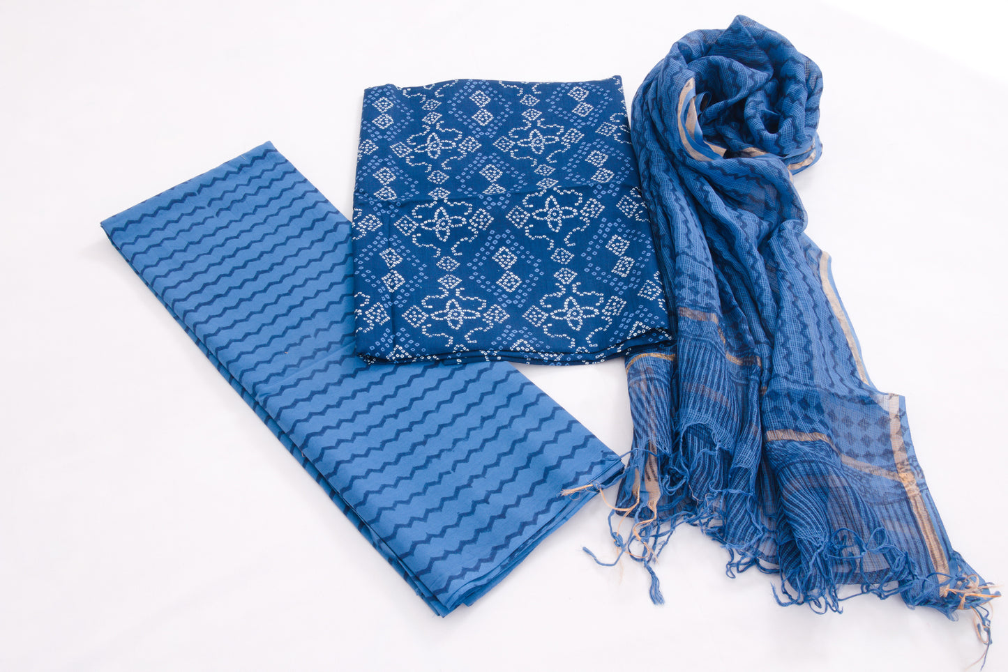 Jaipur Block printed Salwar set – 3 piece Kota Doriya Dupatta Suit– 100% Cotton– Navy Blue - Perfect for all occasions – P000288