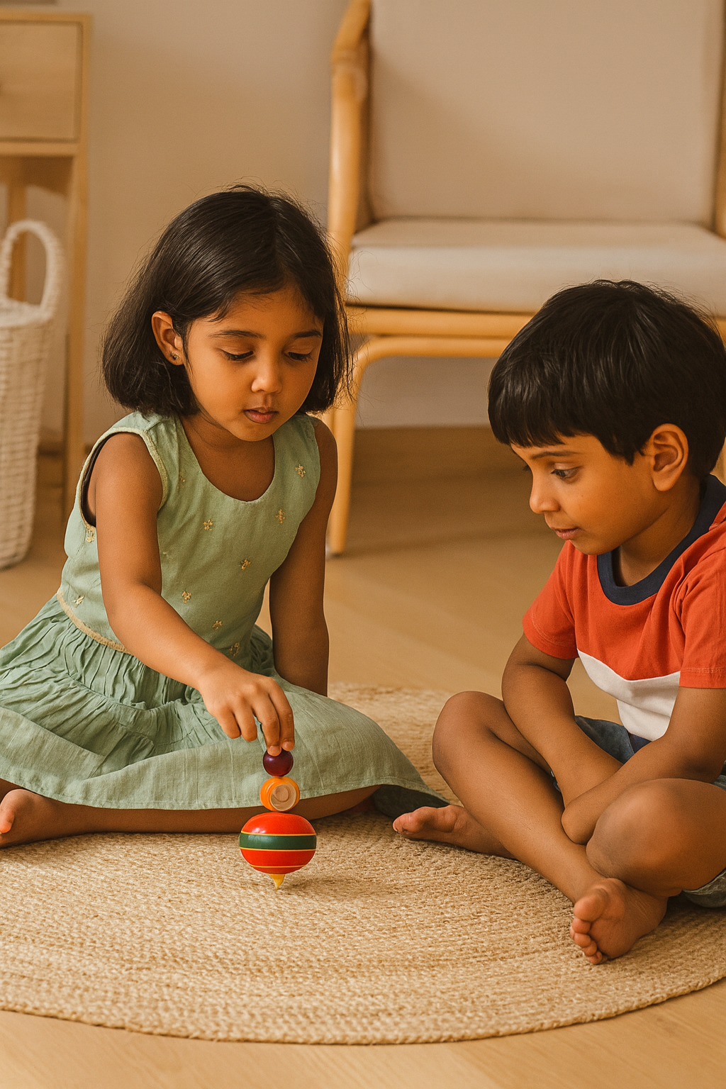 Kondapalli Wooden Toys –Locally crafted –Perfect gift for children – Wooden Spinning top (Lattu) - Naturally colored – P000321