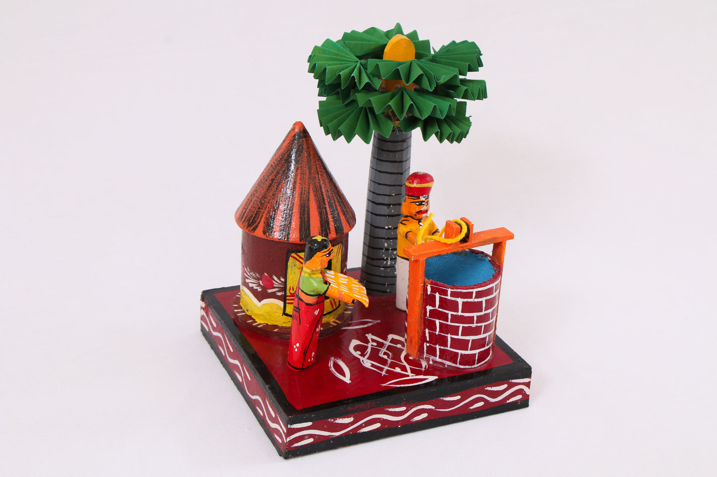 Kondapalli Wooden Craft –Locally crafted –Home décor/ Gifts– Village Well Scene - Hand Crafted -  Naturally colored – P000323