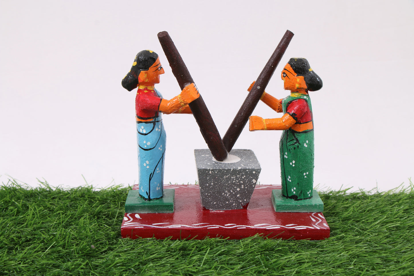 Kondapalli Wooden Craft –Locally crafted –Home décor/ Gifts– Women at Work – Paddy pounding Toy - Hand Crafted -  Naturally colored