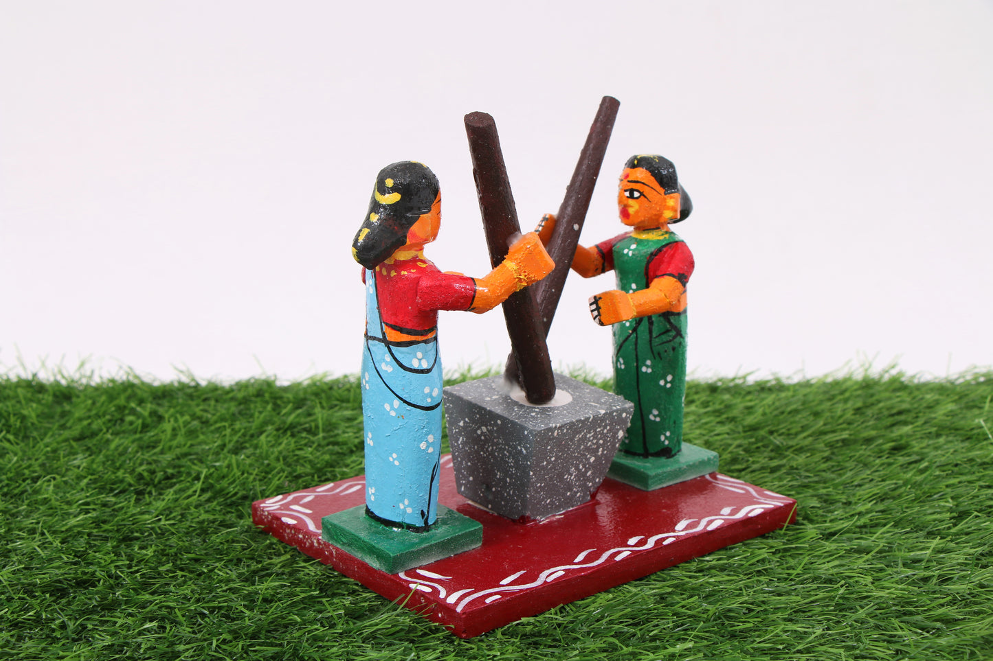 Kondapalli Wooden Craft –Locally crafted –Home décor/ Gifts– Women at Work – Paddy pounding Toy - Hand Crafted -  Naturally colored