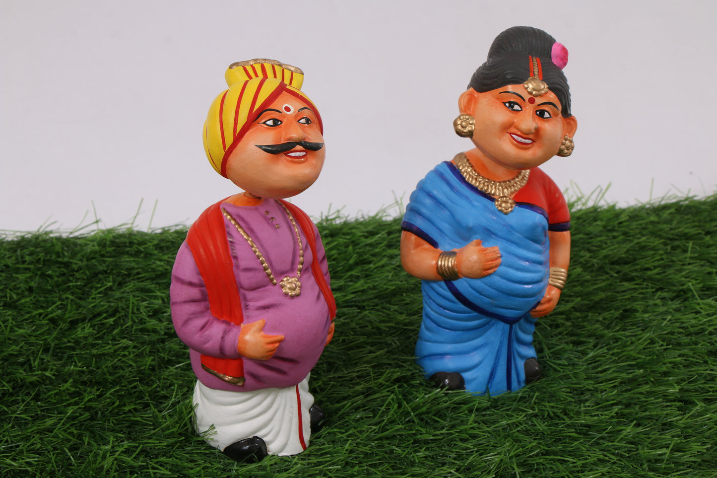 Kondapalli Wooden Craft –Locally crafted –Home décor/ Gifts– Traditional South Indian Couple – Handcrafted Kondapalli Wooden Figurines  Naturally colored-Large