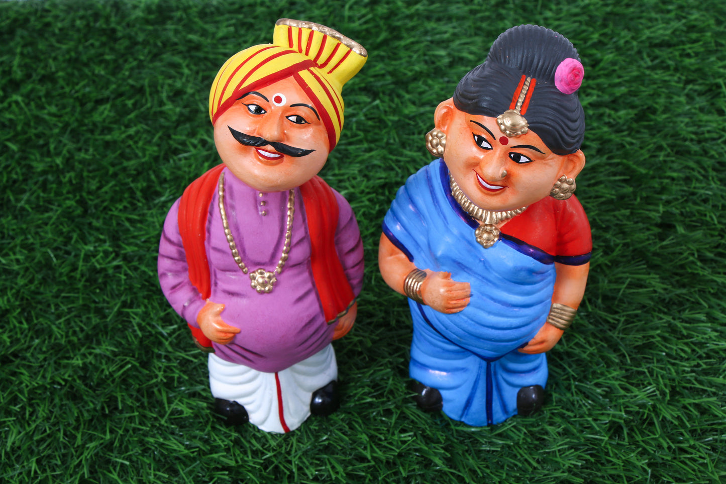 Kondapalli Wooden Craft –Locally crafted –Home décor/ Gifts– Traditional South Indian Couple – Handcrafted Kondapalli Wooden Figurines  Naturally colored-Large