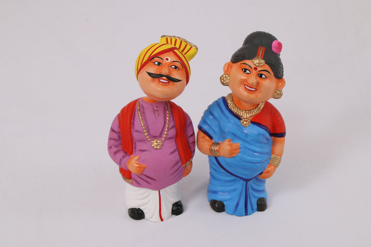 Kondapalli Wooden Craft –Locally crafted –Home décor/ Gifts– Traditional South Indian Couple – Handcrafted Kondapalli Wooden Figurines  Naturally colored-Large