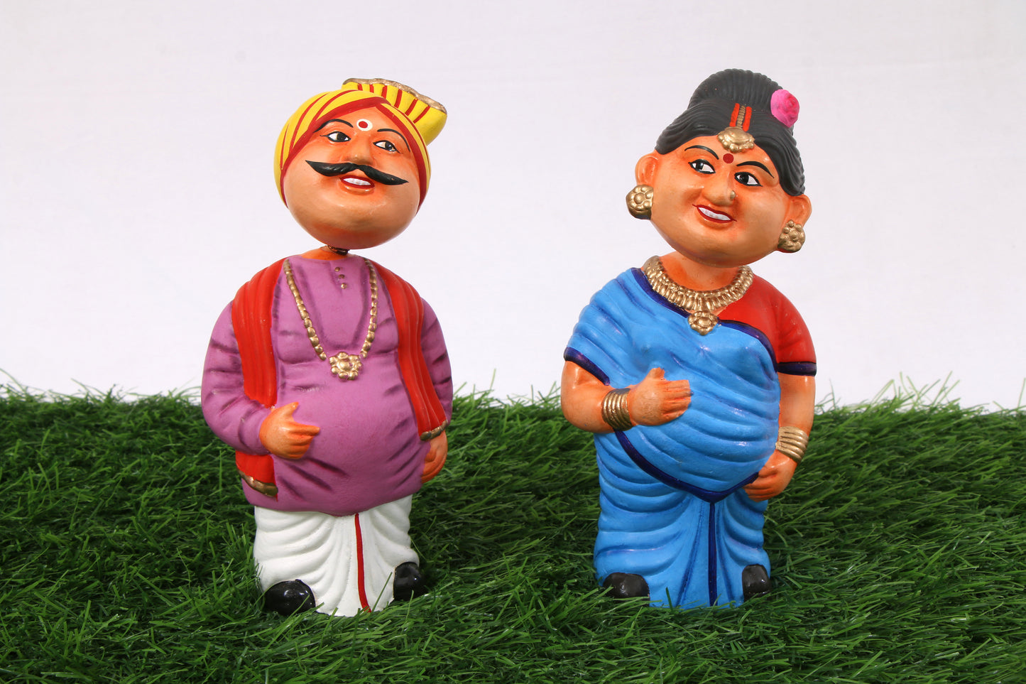 Kondapalli Wooden Craft –Locally crafted –Home décor/ Gifts– Traditional South Indian Couple – Handcrafted Kondapalli Wooden Figurines  Naturally colored-Large