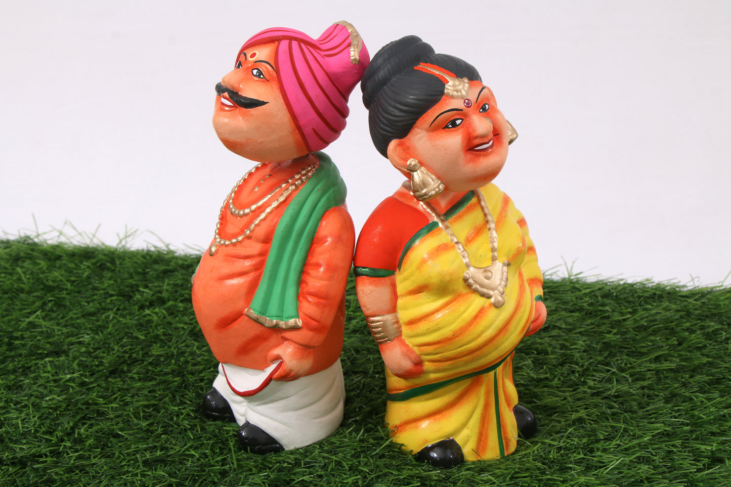 Kondapalli Wooden Craft –Locally crafted –Home décor/ Gifts– Traditional South Indian Couple – Handcrafted Kondapalli Wooden Figurines  Naturally colored - Medium