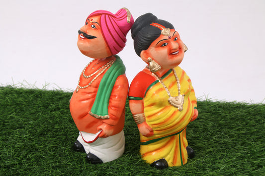 Kondapalli Wooden Craft –Locally crafted –Home décor/ Gifts– Traditional South Indian Couple – Handcrafted Kondapalli Wooden Figurines  Naturally colored - Medium