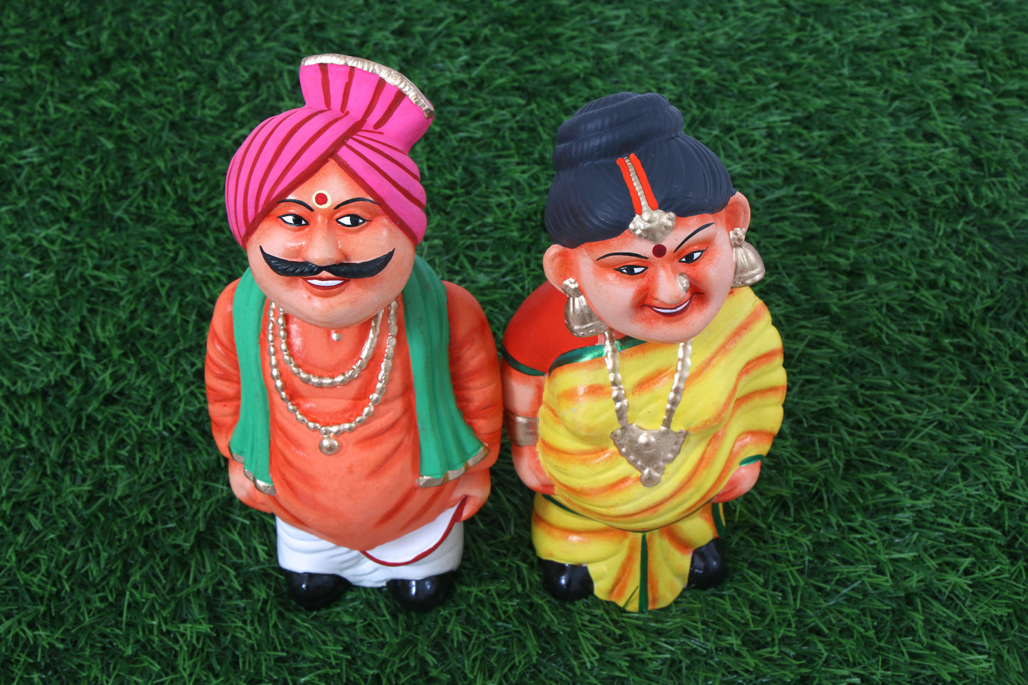 Kondapalli Wooden Craft –Locally crafted –Home décor/ Gifts– Traditional South Indian Couple – Handcrafted Kondapalli Wooden Figurines  Naturally colored - Medium