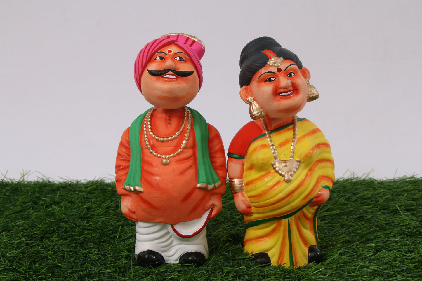 Kondapalli Wooden Craft –Locally crafted –Home décor/ Gifts– Traditional South Indian Couple – Handcrafted Kondapalli Wooden Figurines Naturally colored - Medium