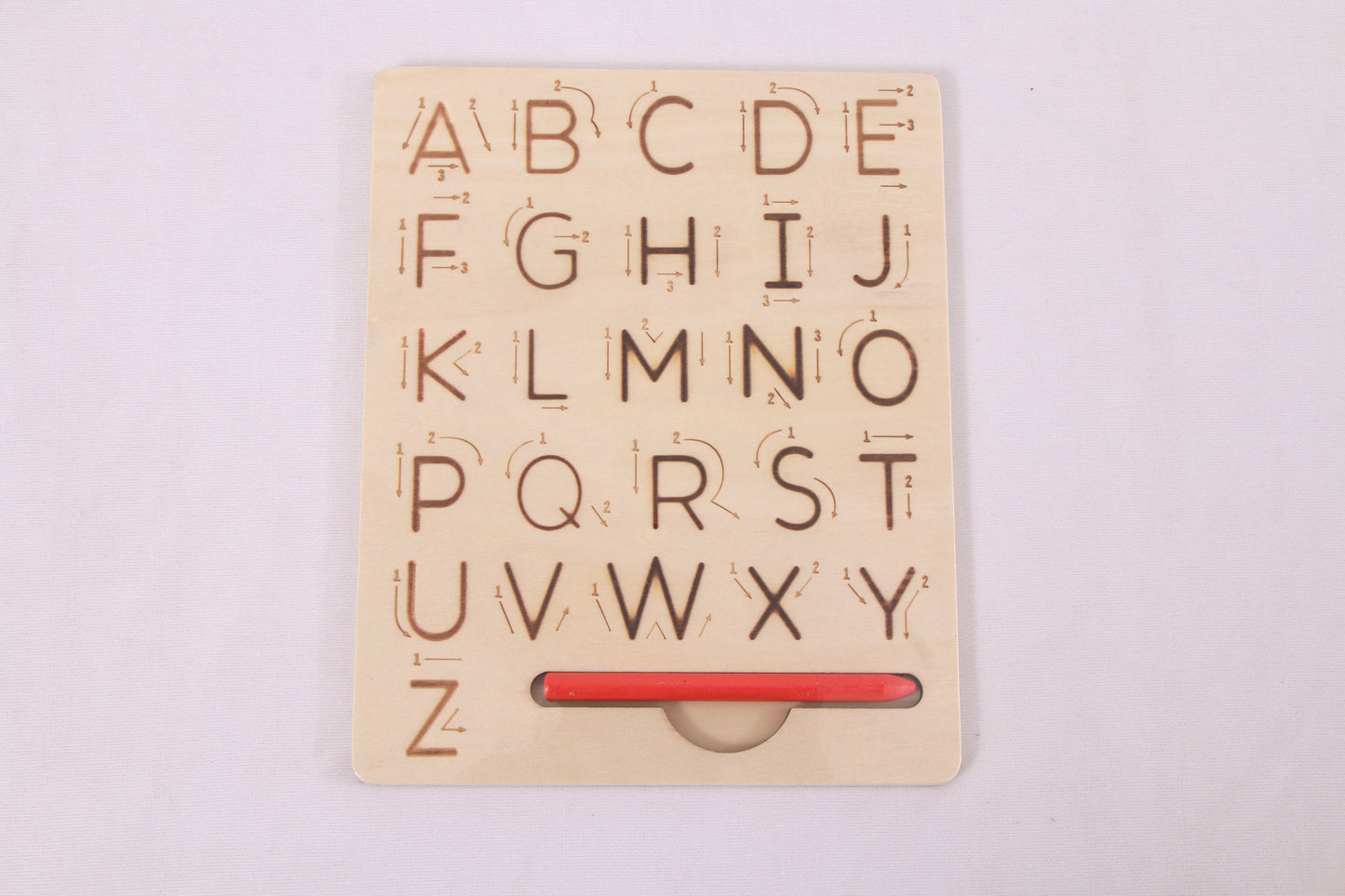 Wooden Alphabet Writing Practice Board – Uppercase & Lowercase (Double-Sided)Kondapalli Wooden Craft –Locally crafted