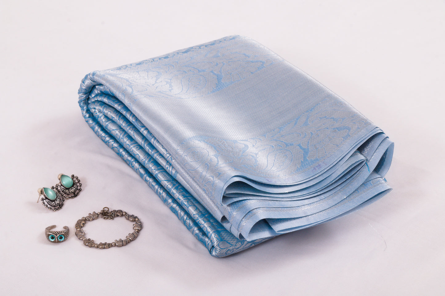 Salem Venpattu Semi Silk Sarees – Moonstone Blue – Soft Saree (6.5 Mts) – Fancy border - Soft Silk