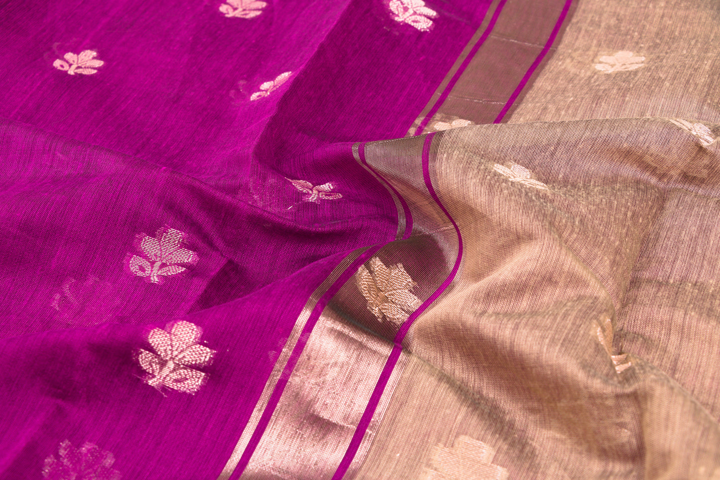 Kovai Kora Cotton Sarees – Fuchasia - 100% Cotton Sarees – Bhutta Design - Perfect for all occasions – P000360