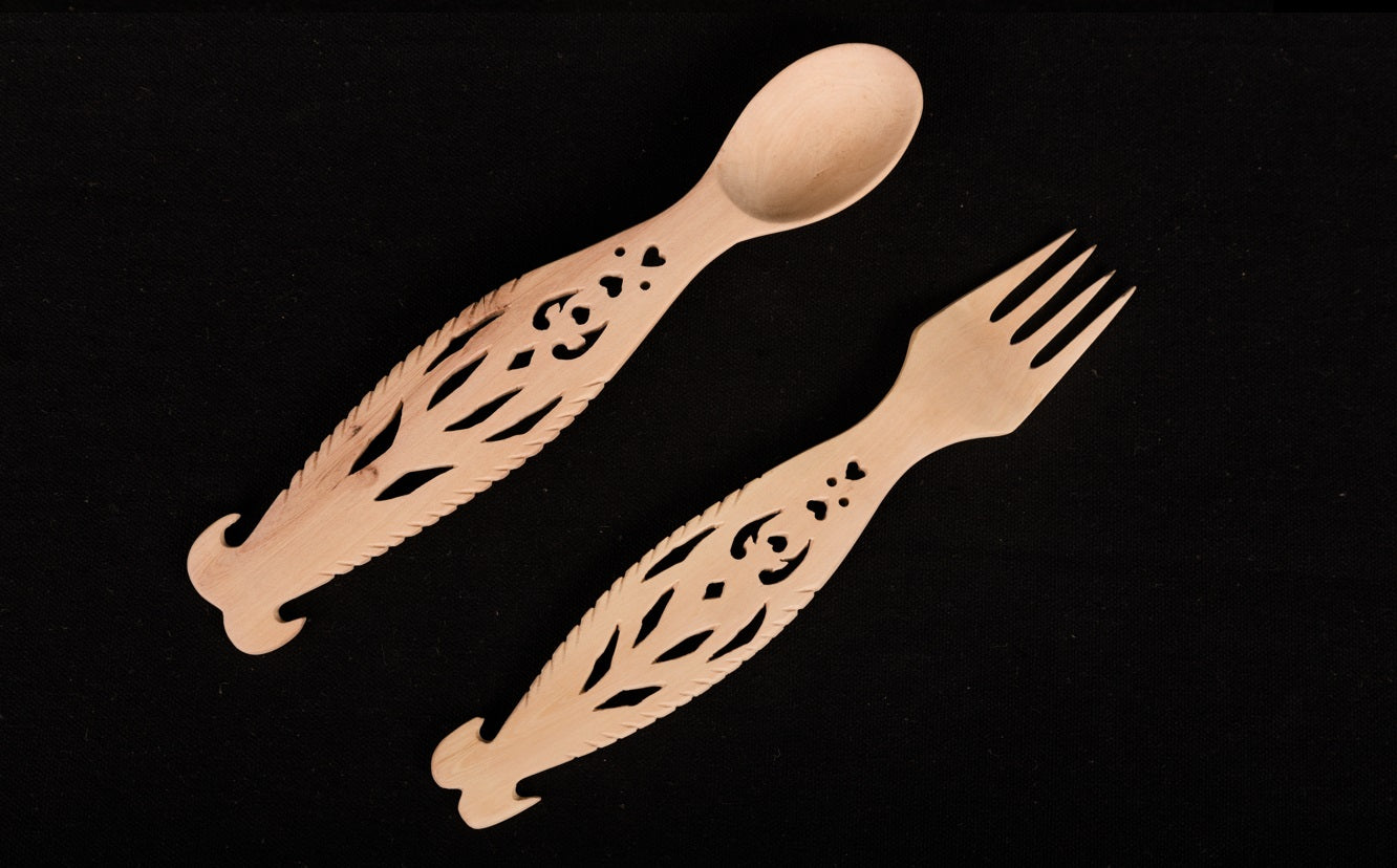 Udayagiri Cutlery – Wooden Spoon and Fork Set– Perfect for Homes/Restaurants– Large Size - Made with Deodar wood - P00069 – Length - 9 inches