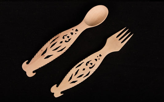 Udayagiri Cutlery – Wooden Spoon and Fork Set– Perfect for Homes/Restaurants– Large Size - Made with Deodar wood  - P00069 – Length - 9 inches