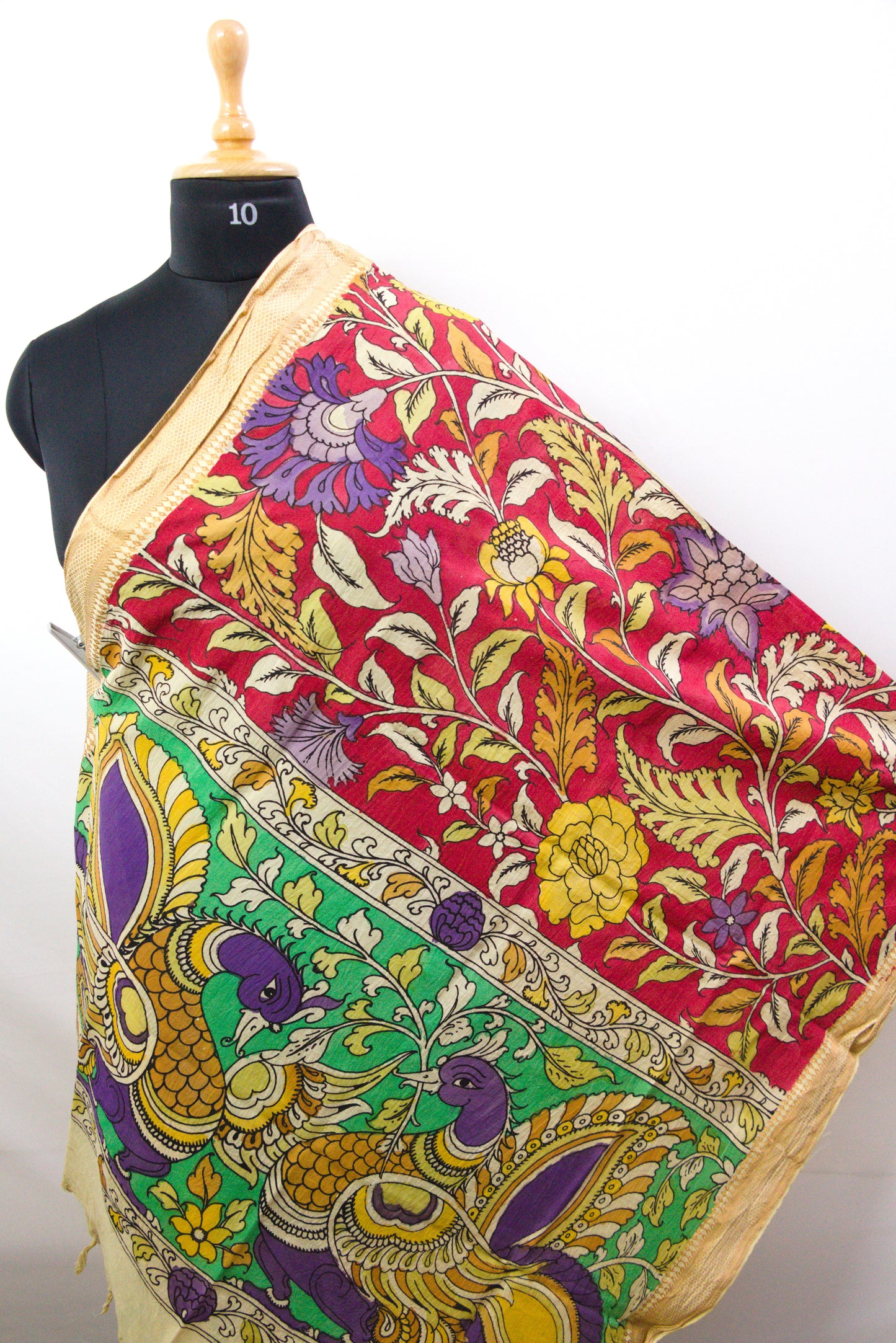 Srikalahasthi Kalamkari handpainted handloom Dupattah with Mangalagiri Border – Bangalore Silk-P0006