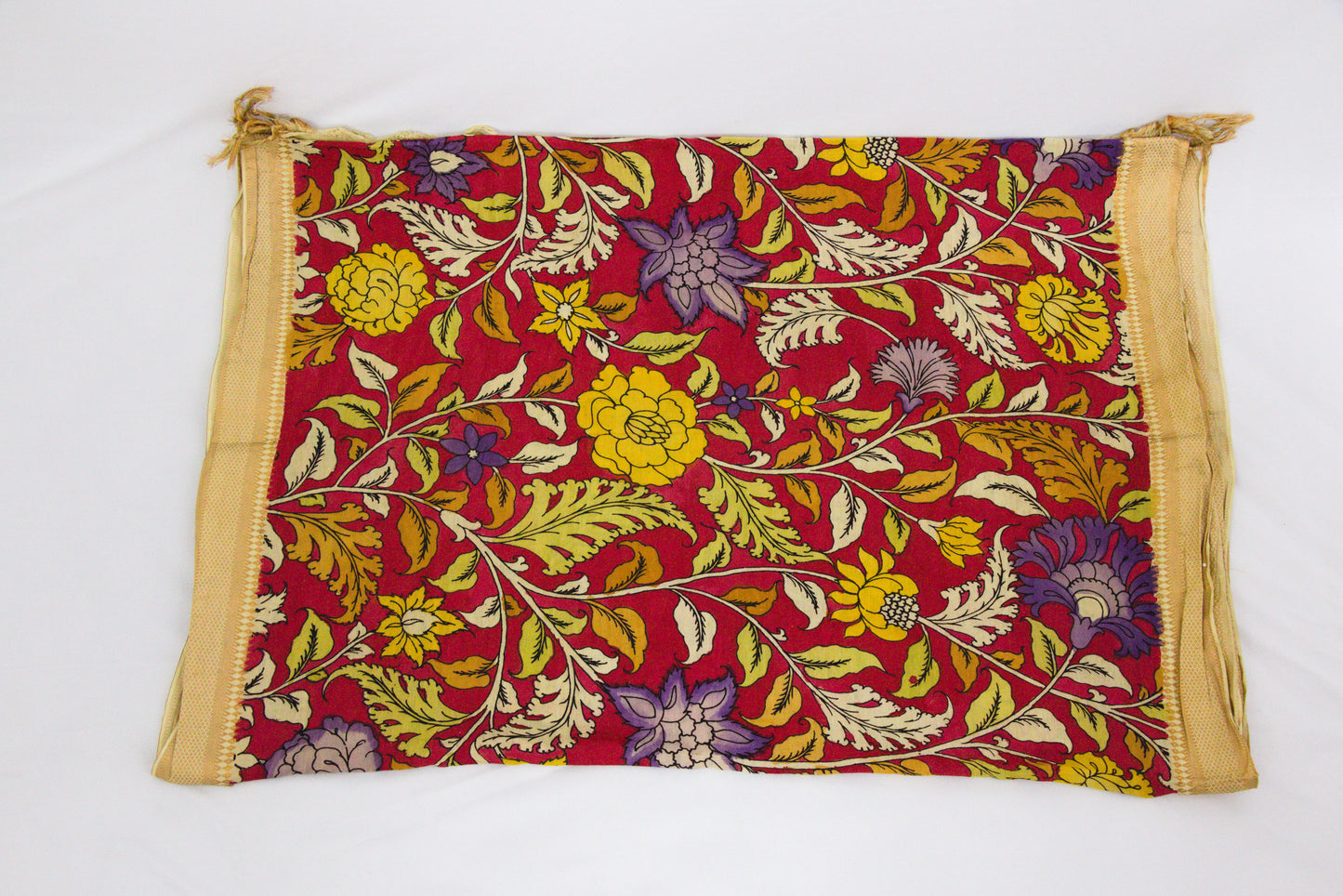 Srikalahasthi Kalamkari handpainted handloom Dupattah with Mangalagiri Border – Bangalore Silk-P0006
