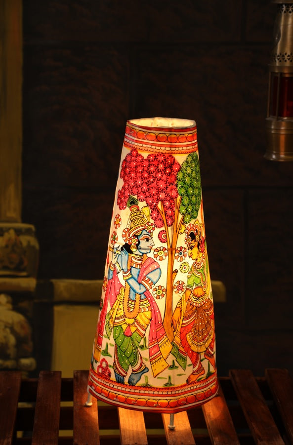 Nimmalkunta Tholu Bommalu –Locally crafted Lamp Shades –Radha Krishna - Height - 16 inches- – Naturally colored - For Home Décor / Pooja rooms - P00082