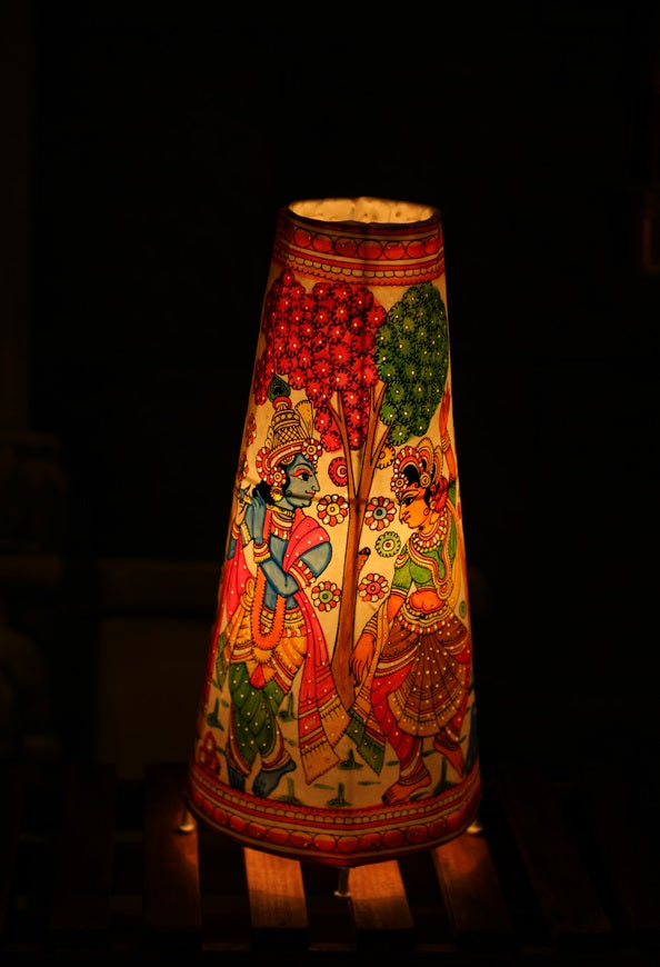Nimmalkunta Tholu Bommalu –Locally crafted Lamp Shades –Radha Krishna - Height - 16 inches- – Naturally colored - For Home Décor / Pooja rooms - P00082