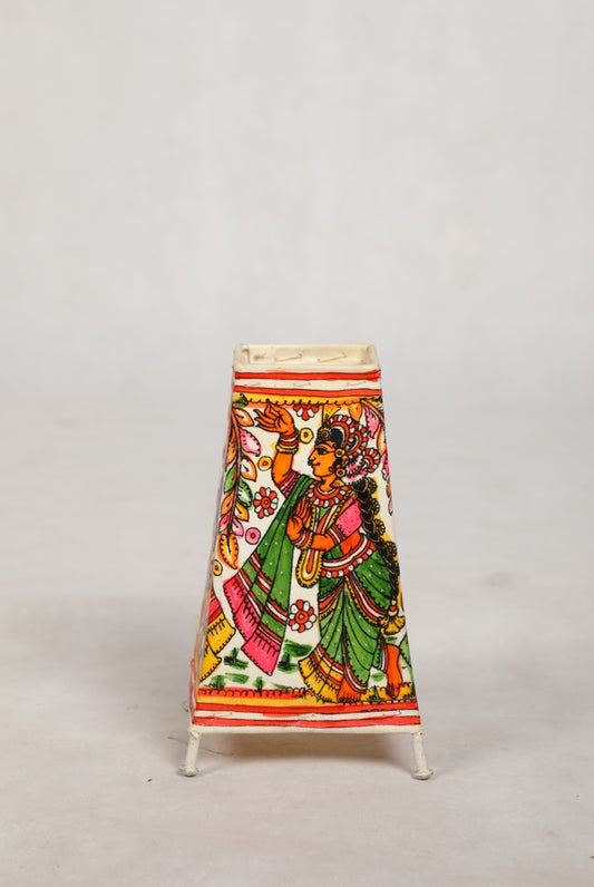 Nimmalkunta Tholu Bommalu –Locally crafted Lamp Shades- Height 8 inches square –Radha Krishna artwork– Naturally colored -  For Home Décor / Pooja rooms -  P00085