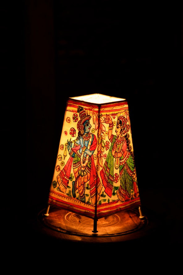 Nimmalkunta Tholu Bommalu –Locally crafted Lamp Shades- Height 8 inches square –Radha Krishna artwork–  For Home Décor / Pooja rooms -  P00086