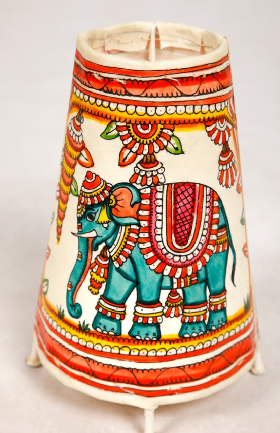 Nimmalkunta Tholu Bommalu –Locally crafted Lamp Shades- Height 8 inches round –Elephant artwork– For Home Décor / Pooja rooms - P00087