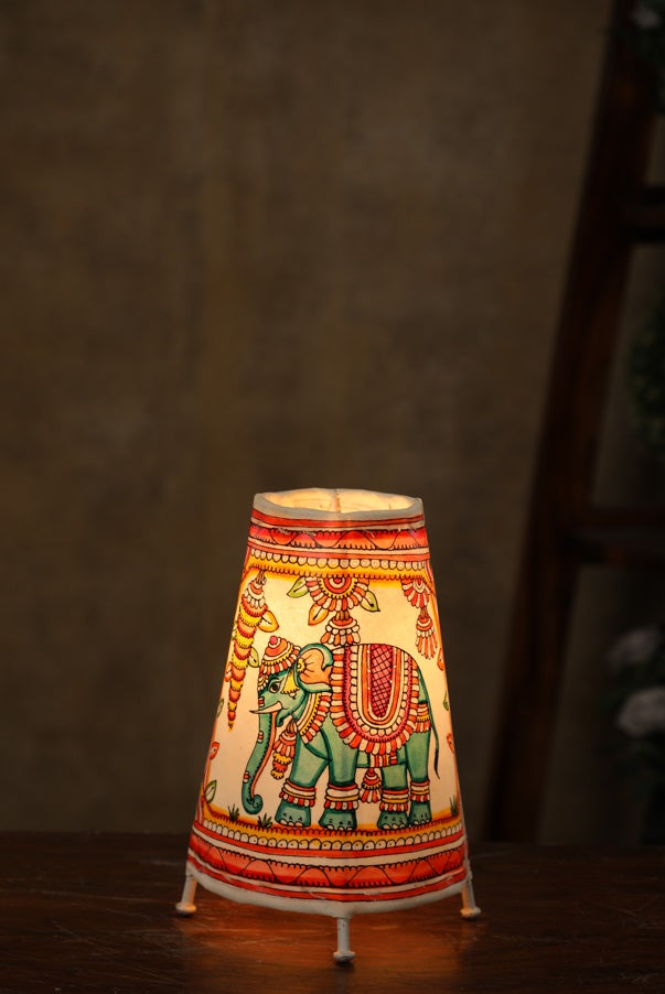 Nimmalkunta Tholu Bommalu –Locally crafted Lamp Shades- Height 8 inches round –Elephant artwork– For Home Décor / Pooja rooms - P00087