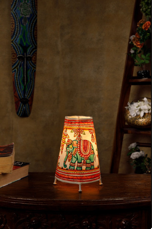 Nimmalkunta Tholu Bommalu –Locally crafted Lamp Shades- Height 8 inches round –Elephant artwork– For Home Décor / Pooja rooms - P00087