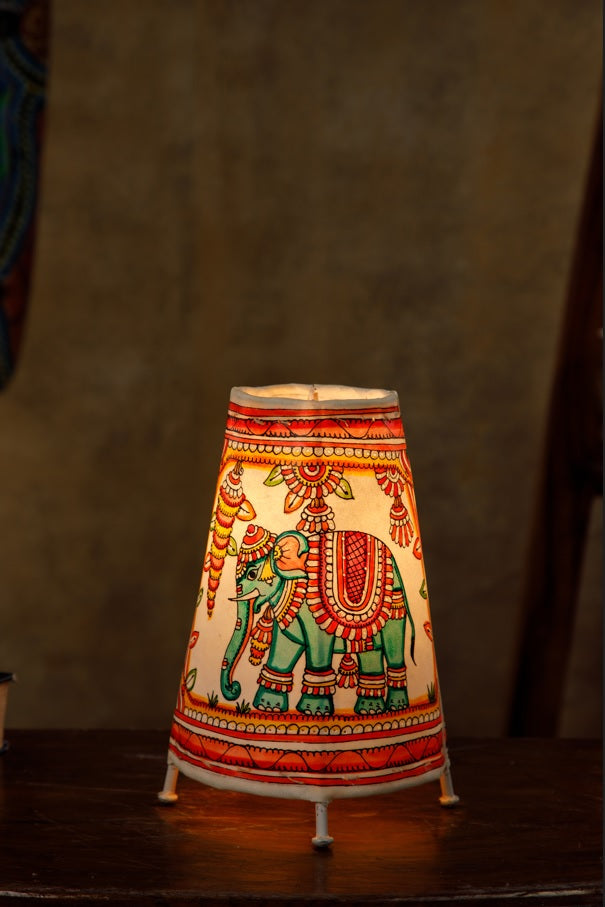 Nimmalkunta Tholu Bommalu –Locally crafted Lamp Shades- Height 8 inches round –Elephant artwork– For Home Décor / Pooja rooms - P00087