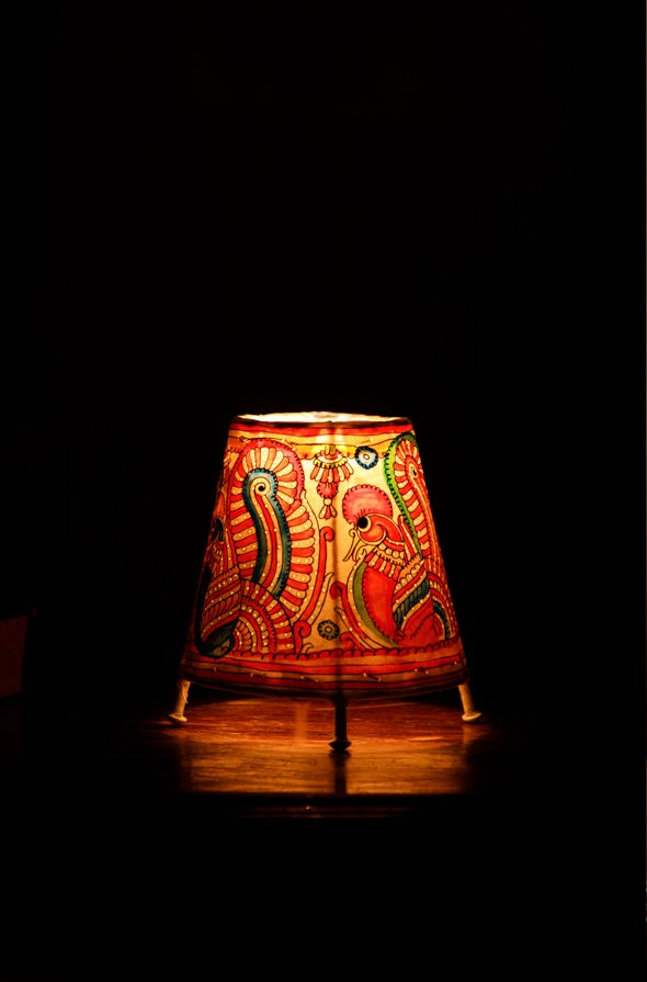 Nimmalkunta Tholu Bommalu –Locally crafted Lamp Shades- Height 6 inches round –Peacock artwork– For Home Décor / Pooja rooms - P00088