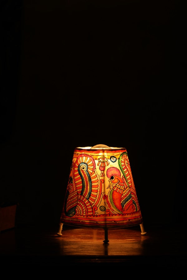 Nimmalkunta Tholu Bommalu –Locally crafted Lamp Shades- Height 6 inches round –Peacock artwork– For Home Décor / Pooja rooms - P00088