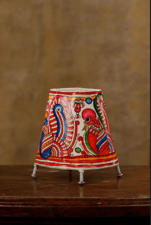 Nimmalkunta Tholu Bommalu –Locally crafted Lamp Shades- Height 6 inches round –Peacock artwork– For Home Décor / Pooja rooms - P00088