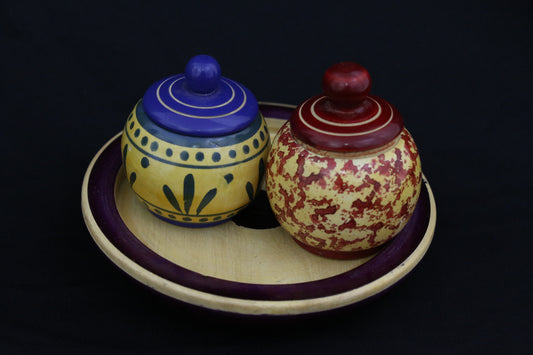 Channapatna wood craft –Locally crafted – Wooden Kumkum box – Naturally colored -  Perfect for pooja rooms -  P000161