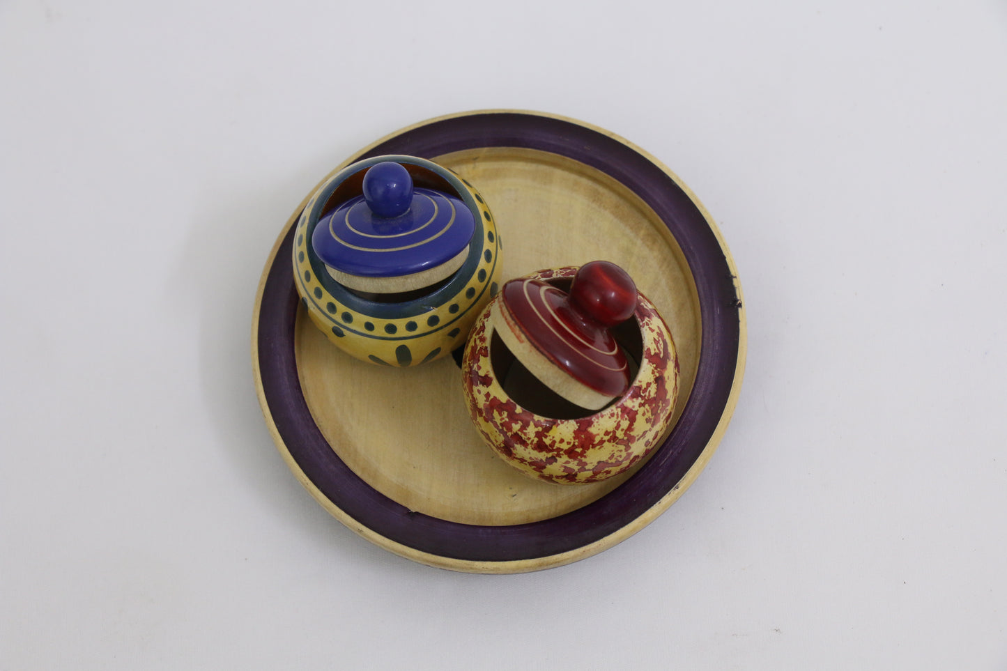 Channapatna wood craft –Locally crafted – Wooden Kumkum box – Naturally colored -  Perfect for pooja rooms -  P000161