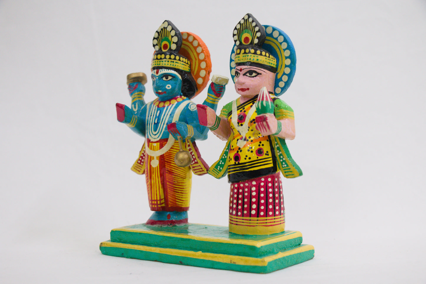 Channapatna wood craft –Locally crafted –Vishnu – Lakshmi pair – 6 inches Height - Naturally colored - Perfect for pooja rooms - P000189