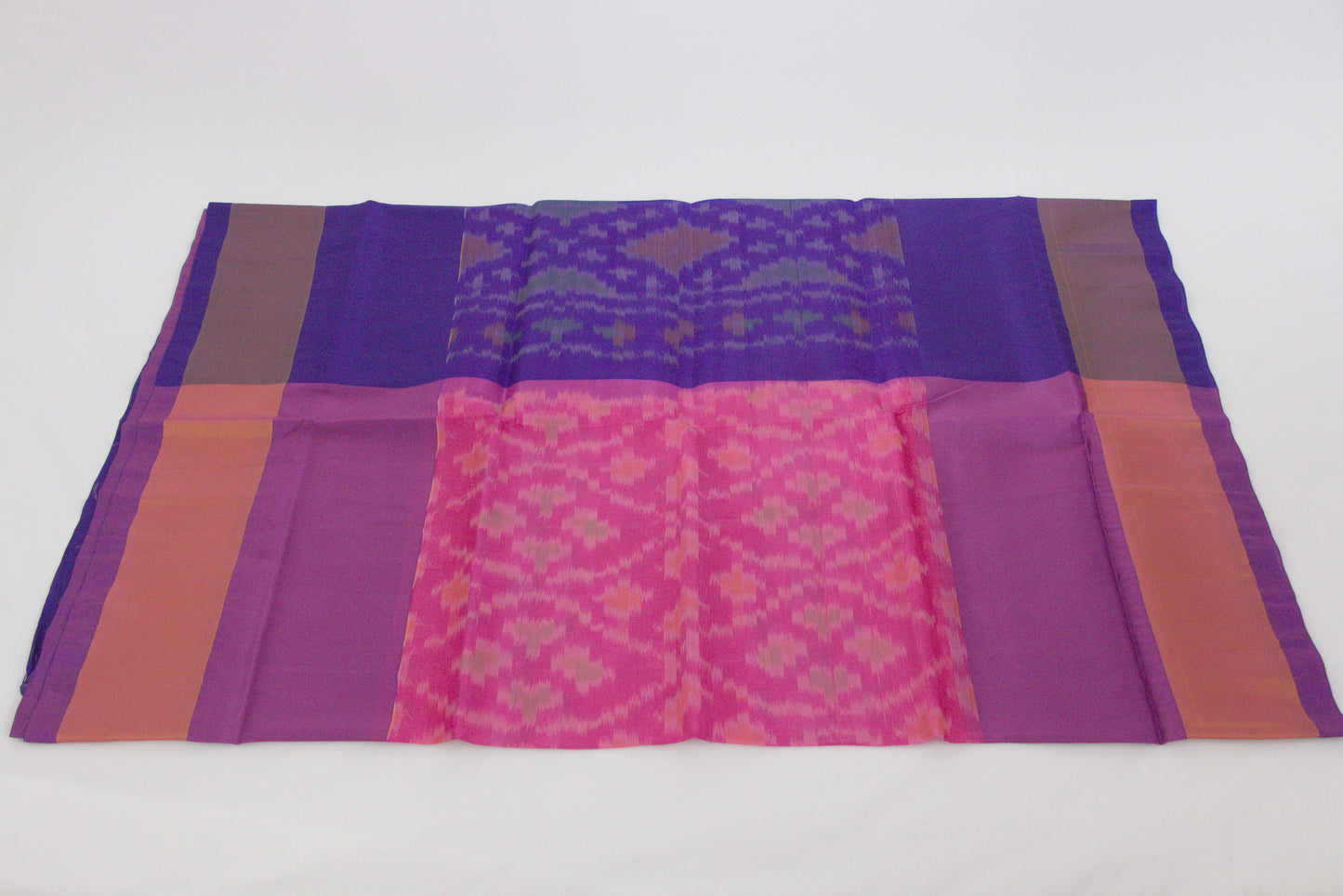 Venkatagiri Saree - Full Ikat Semi Silk – 50% Silk, 50% Cotton – Deep Cerise Body – Kingfisher Daisy Pallu - Silk cone sarees – P000238