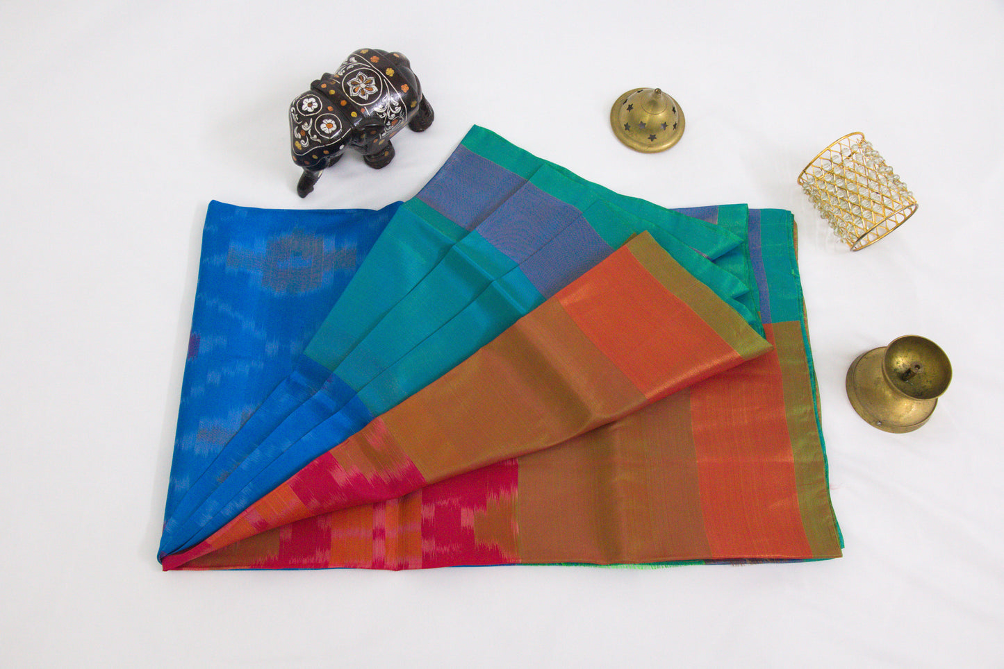 Venkatagiri Saree - Full Ikat Semi Silk – 50% Silk, 50% Cotton – Fun Blue Body – Dusty Red Pallu - Silk cone sarees – P000240