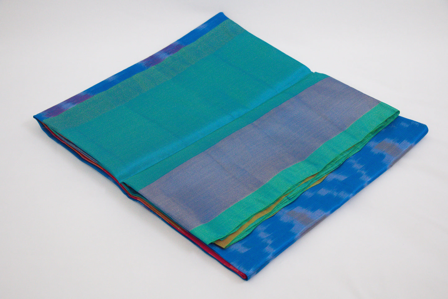 Venkatagiri Saree - Full Ikat Semi Silk – 50% Silk, 50% Cotton – Fun Blue Body – Dusty Red Pallu - Silk cone sarees – P000240