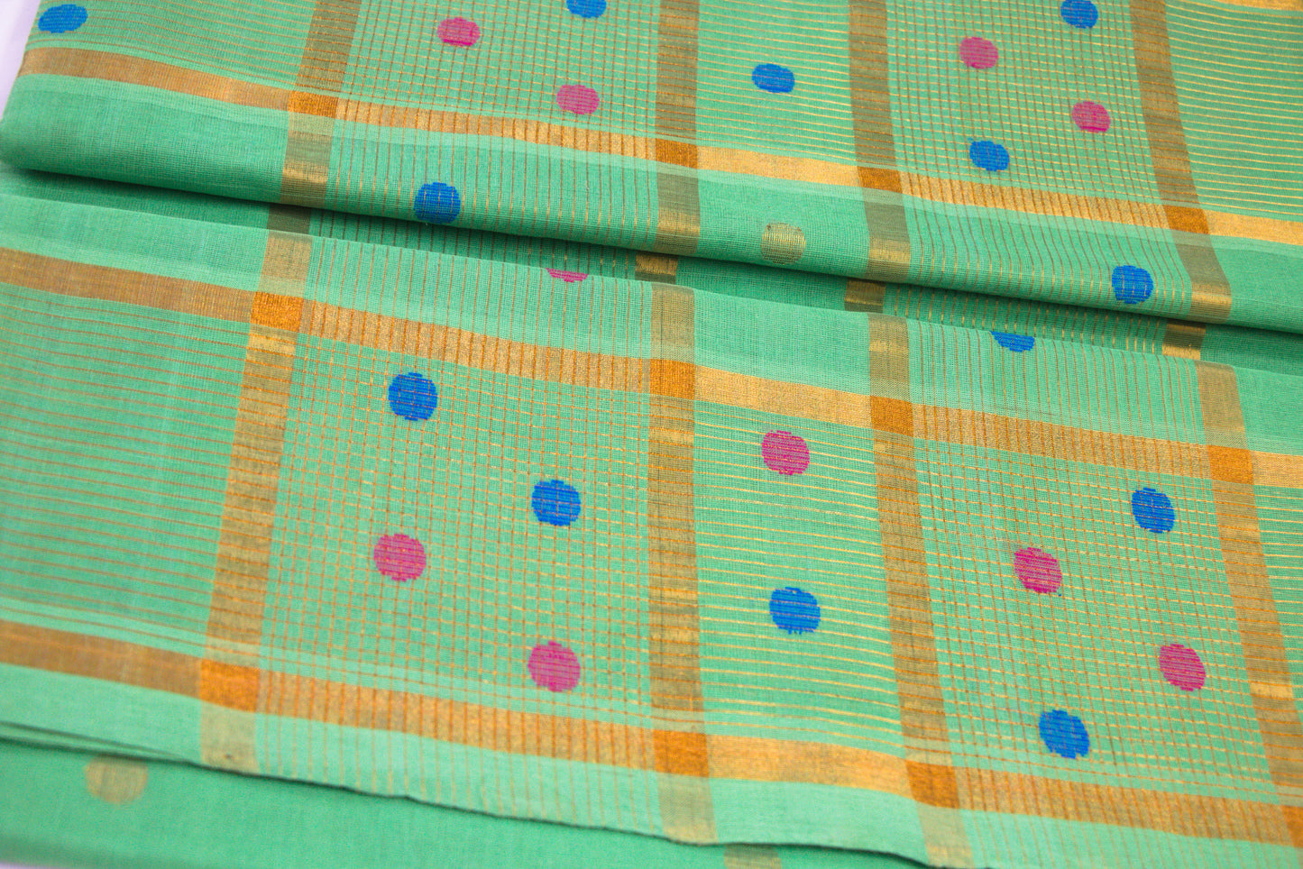 Venkatagiri Ikat Cotton Sarees with Pochampally Ikat border – Fern Green - Bhutta design - 100% Cotton Sarees – Perfect for all occasions – P000246