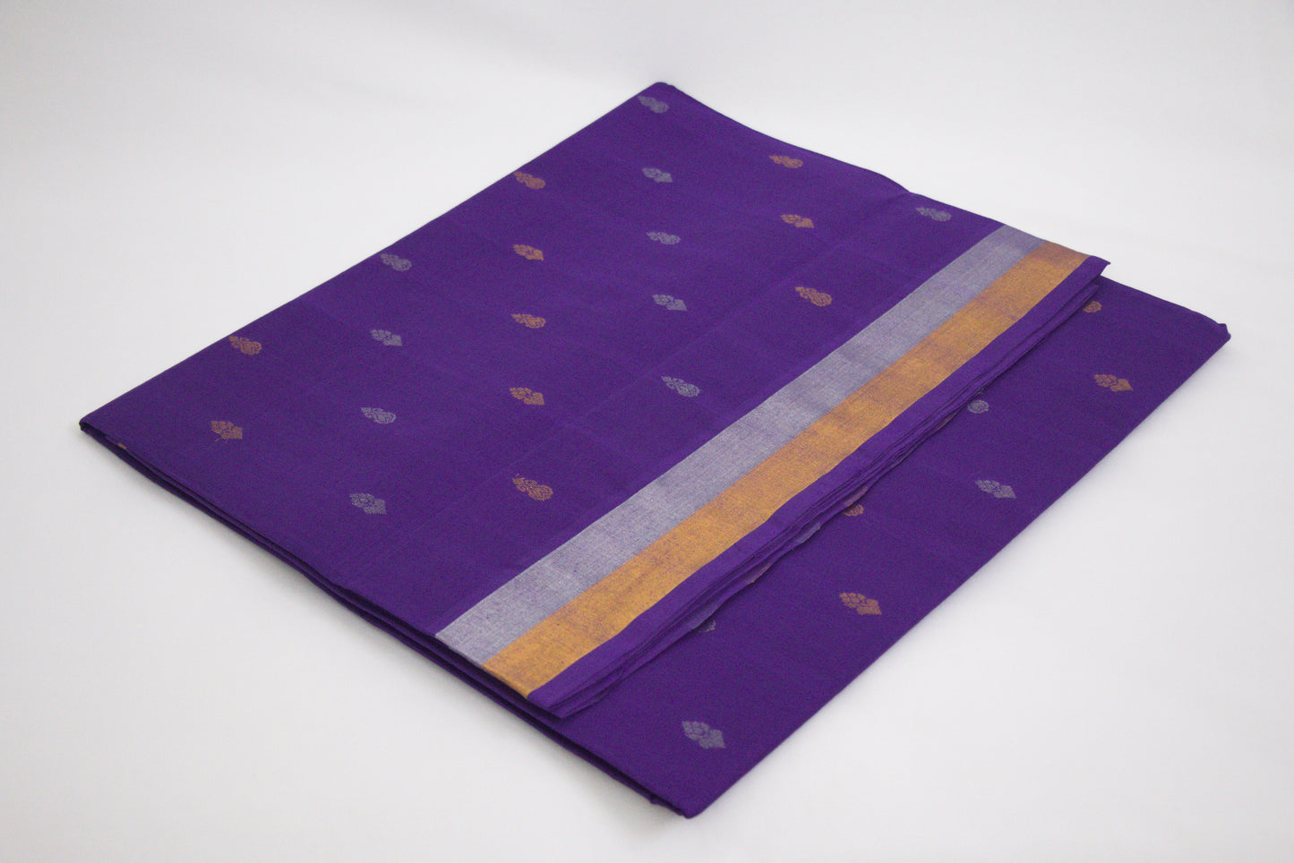Venkatagiri Ikat Cotton Sarees with Pochampally Ikat border – Royal Purple - Bhutta design - 100% Cotton Sarees – Perfect for all occasions – P000248