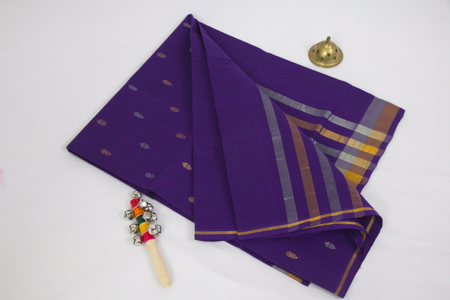 Venkatagiri Ikat Cotton Sarees with Pochampally Ikat border – Royal Purple - Bhutta design - 100% Cotton Sarees – Perfect for all occasions – P000248