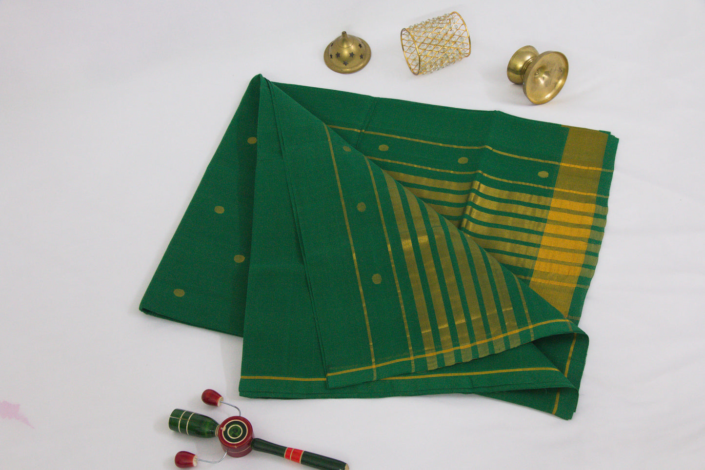Venkatagiri Ikat Cotton Sarees with Pochampally Ikat border – Plantation color - Bhutta design - 100% Cotton Sarees – Perfect for all occasions – P000249