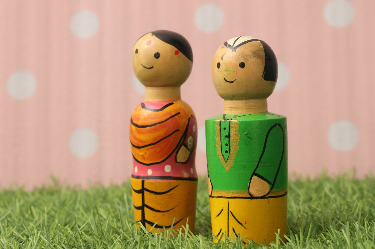 Channapatna wood craft –Locally crafted –Small home décor dolls – Naturally colored - Perfect for Home decor - P000206