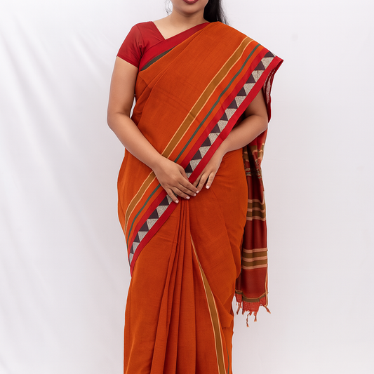 Narayanpet Cotton sarees – Brick Orange - 100% Cotton Sarees – Perfect for all occasions – P000351