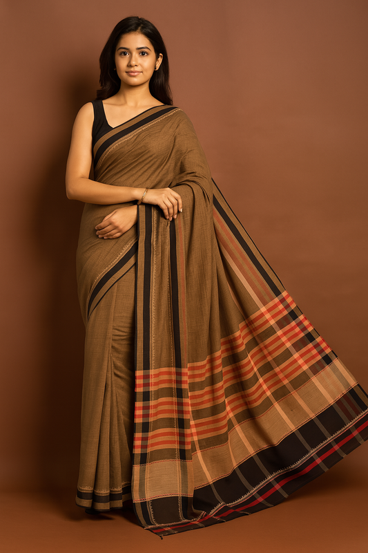 Narayanpet Cotton sarees – Roman Coffee - 100% Cotton Sarees – Perfect for all occasions – P000353